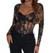 Cross-border Retro-style Floral Lace Square-neck Underwire Sheer Long-sleeve Bodysuit For Women A1331_ecoleips.com