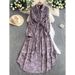 Women's French Style Retro Print Collared Shirt Dress with Tie Waist Asymmetrical Long Skirt Design for Spring And Autumn_ecoleips.com