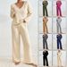 Women's V Neck Long Sleeve Suit Loose Fit Casual Ribbed Brushed Set For Autumn WinterRelaxed Everyday Wear Versatile Comfortable Feshion Trend_ecoleips.com