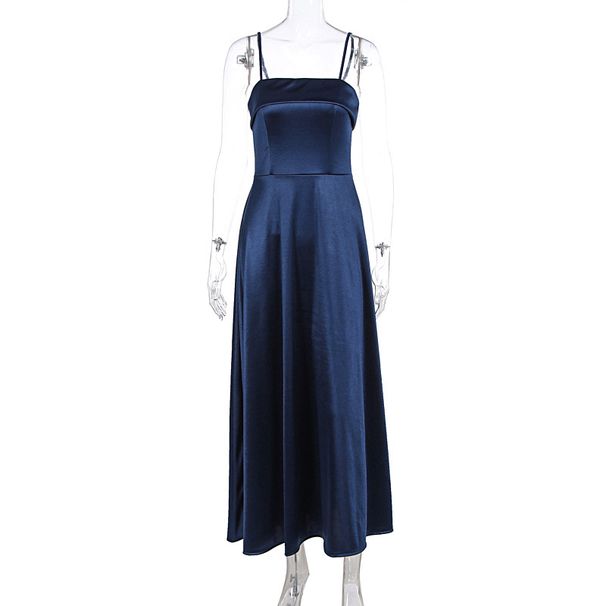 European And American Style 2025 Summer New French Retro Elegant Satin Strap Evening Fashion Dress_ecoleips.com