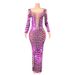 Women's Sparkling Purple Sequined Dress Long Gown With Long Sleeves For Cocktail Evening Wear_ecoleips.com