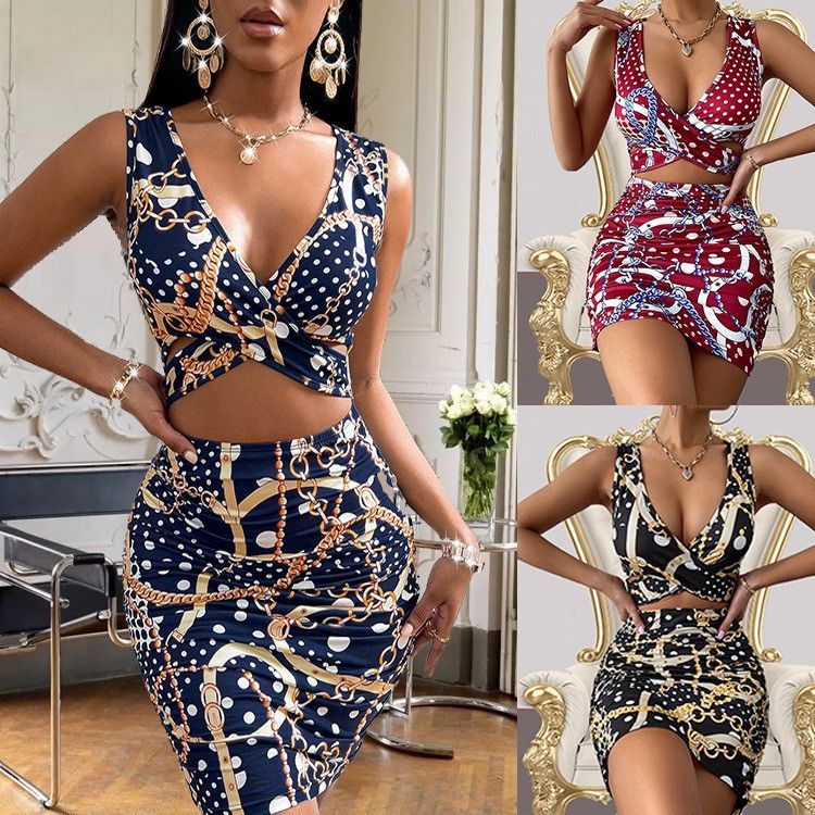 Women's Printed Spaghetti Strap Midi Dress Sexy Bodycon Mid‑Length Casual Evening Dresses_ecoleips.com