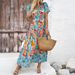 Spring Summer Women Casual Vacation Printed Midi Dress Beach Holiday Outfit_ecoleips.com