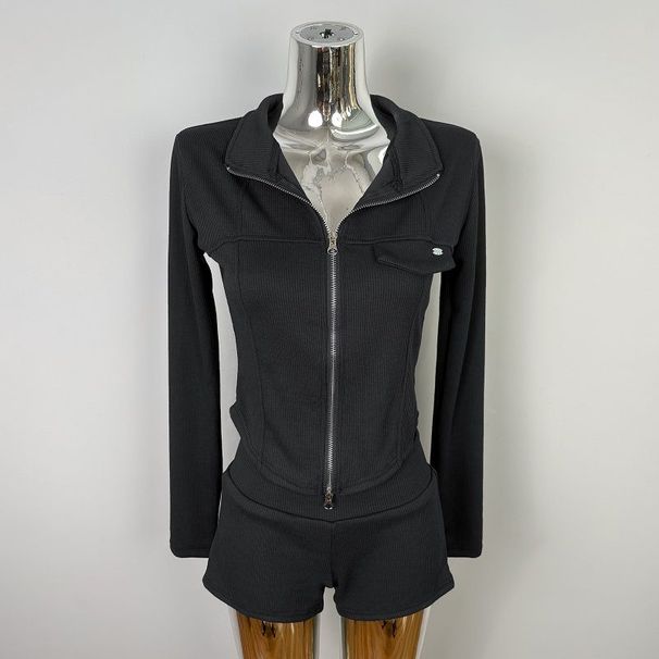 Fashionable Sportswear New Slim-fit Sexy Pure-desire Hot Girl Style Long-sleeve Sweatshirt Jacket + Shorts Set For Women_ecoleips.com