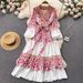 Bohemian Floral Print Long Sleeve Midi Dress For Women – V-Neck A-Line Casual Elegant Dress With Belt, Polyester Spandex Blend, S/M/L/Xl_ecoleips.com