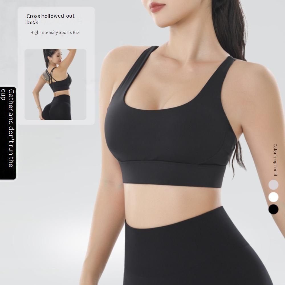 Women's Clothing Medium High Strength Sports Bra Yoga Vest Fitness Underwear Running Shockproof Cross Beauty Back Without Buckle_ecoleips.com