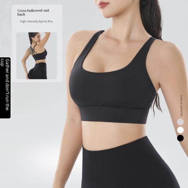 Women's Clothing Medium High Strength Sports Bra Yoga Vest Fitness Underwear Running Shockproof Cross Beauty Back Without Buckle_ecoleips.com