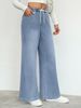 Women's Mid-Rise Casual Jeans Elastic Waist Drawstring Embroidered Bow Stretch Cotton Denim for Spring/Autumn & Summer_ecoleips.com