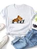 Women Cute Peeking Teddy Bear A TRY Letter Graphic T Shirt Round Neck Short Sleeve Loose Casual Summer Street Tops_ecoleips.com