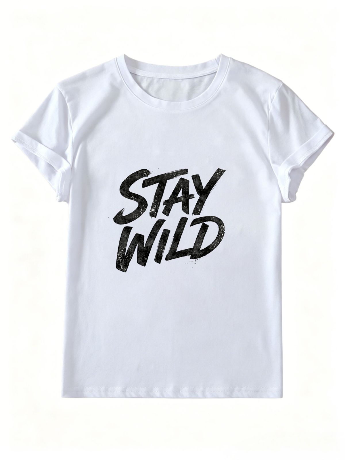 Trendy Stay Wild Short-sleeved T-shirt, Women's Loose Pure Cotton Top._ecoleips.com
