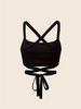 Women Ribbed Square Neck Crop Cami Top Criss Cross Back Spaghetti Straps Wrap Tie Waist Slim Fit Going Out Casual Tank Top_ecoleips.com