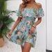 Cross-border 2026 Summer Elegant Women's Printed Off-Shoulder Straight Collar Ruffle Dress A-line Skirt European And_ecoleips.com