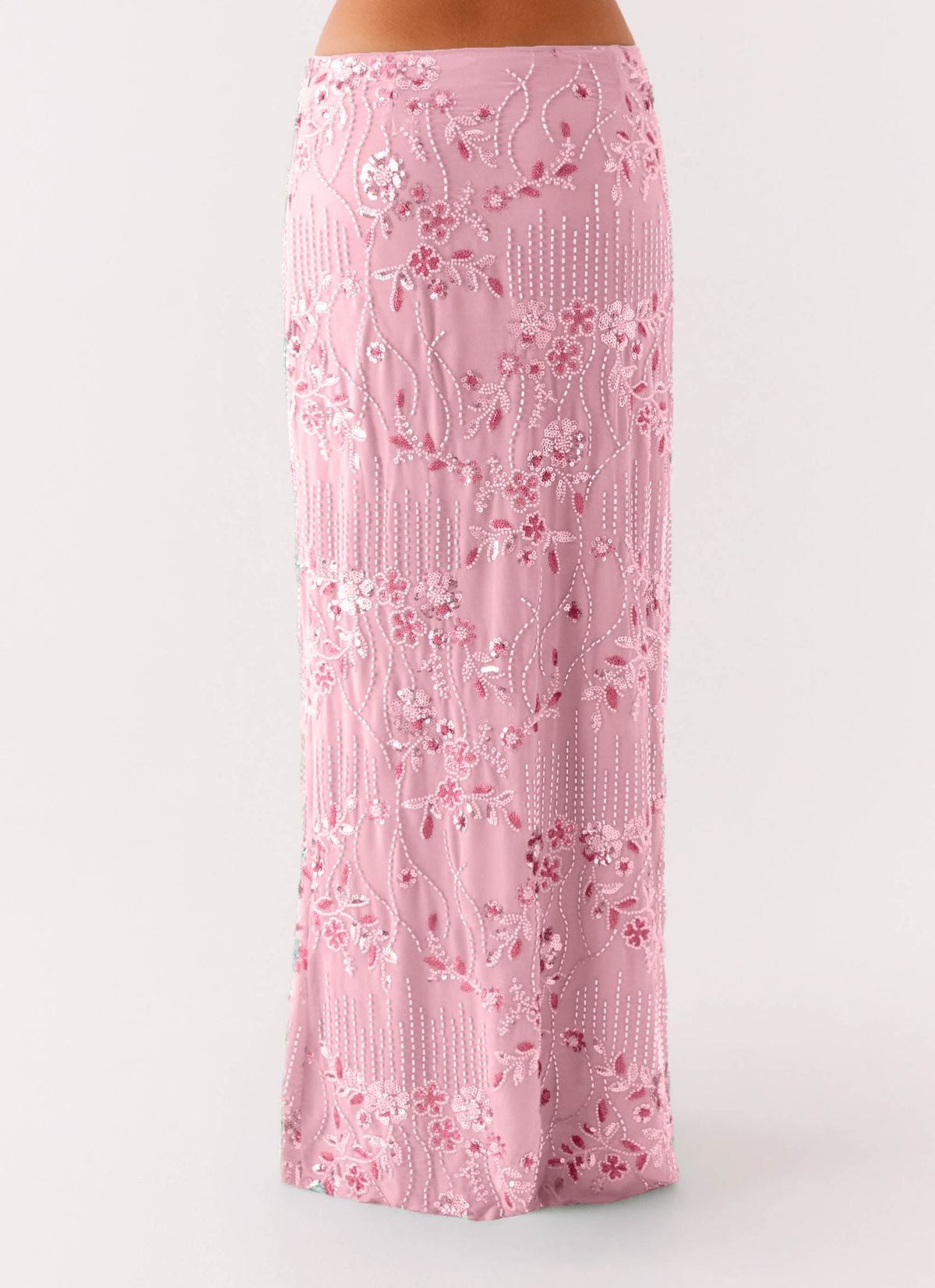Elegant Sequin Maxi Bodycon Skirt With Floral Embroidery, Women's Formal & Party Long Pencil Skirt (Blue, Pink, Green, Hot Pink, Orange)_ecoleips.com