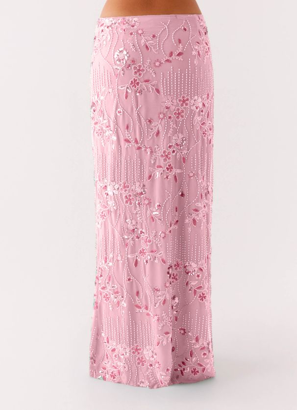 Elegant Sequin Maxi Bodycon Skirt With Floral Embroidery, Women's Formal & Party Long Pencil Skirt (Blue, Pink, Green, Hot Pink, Orange)_ecoleips.com