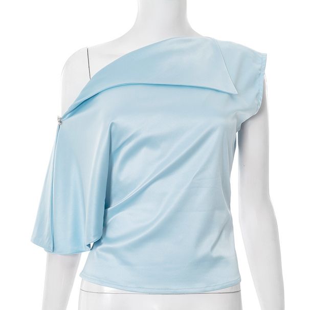 Women's Summer Asymmetrical Neck Button Top Solid Color Patchwork Sexy Design for Wholesale European And American Style 2025_ecoleips.com