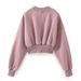 Women's Cropped Zip-Up Bomber Jacket, Soft Fleece Long Sleeve Casual Sweatshirt Coat, Elastic Cuff Hem Embroidery Baseball Outwear For Daily Streetwea_ecoleips.com