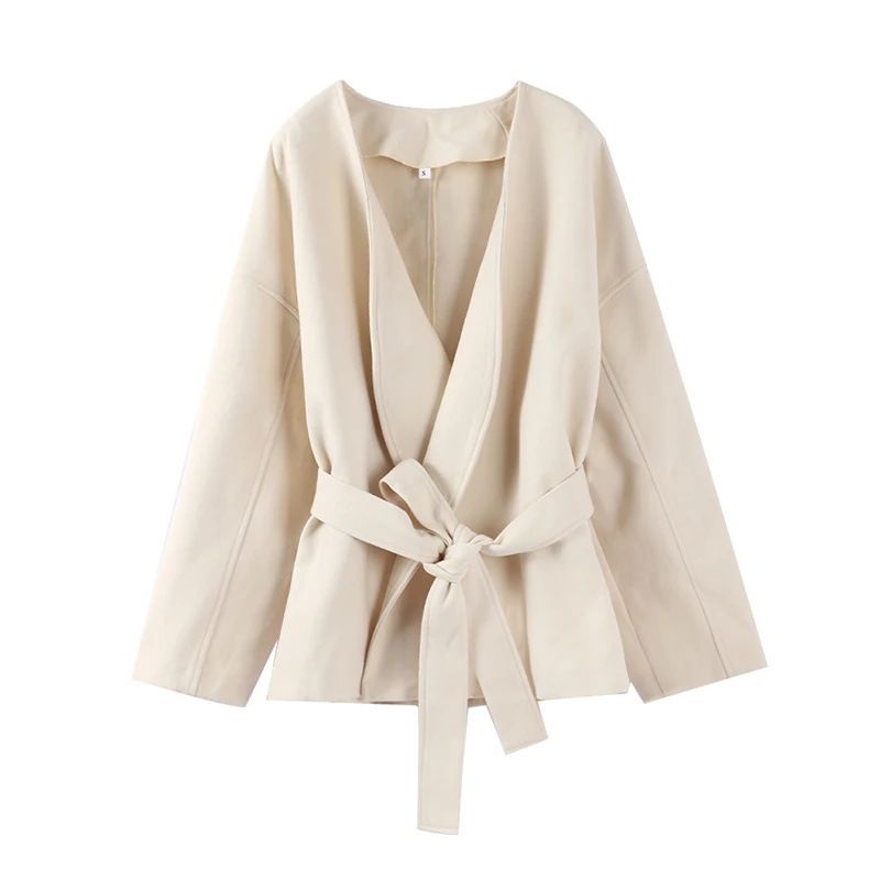 Elegant V-Neck Long-Sleeve Jacket For Women - Oversized Fit, Soft Polyester Blend, 3d Floral Print, Princess Style Lightweight Outerwear (Ivory)_ecoleips.com