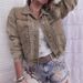 Women's Clothing Rivet Decorated Denim Jacket Long Sleeve Lapel Short Colored Jacket_ecoleips.com