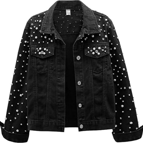 Women's Embroidered Rhinestone Denim Jacket – Slim Fit Bling Coat, Trendy Fall Fashion, Comfortable Stretch Cotton, Plus Size Available (S-5XL)_ecoleips.com
