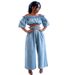 Women's Clothing One Shoulder Navel Baring Top Short Sleeved Wide Leg Solid Color Denim Suit For Women_ecoleips.com