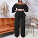 C8535P Women's Cross-Border Fashion Set With Belt, Off-Shoulder Long-Sleeve Top Loose Wide-Leg Pants, European_ecoleips.com