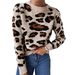 Women's Clothing Autumn And Winter Women's Leopard Print Jacquard Knit Pullover Sweater - Round Neck, Long Sleeve, Comfortable & Stylish Casual Top_ecoleips.com