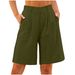Women's Summer Cotton Linen Solid Color Loose Straight Leg Pocketed Fashionable Shorts_ecoleips.com