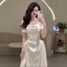 French Satin Off-Shoulder Light Wedding Bride 2026 New High-End Feel Reception Outing Gown Simple Engagement Dress_ecoleips.com