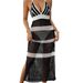 Women's Clothing Long Skirt Deep V Contrast Color Stitching Suspender Skirt Strap Slim Dress Beach Blouse_ecoleips.com