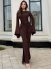 Mozision Long Sleeve Draped Ruched Sexy Maxi Dress Women Autumn Winter O Neck High Waist Bodycon Club Party Long Dress Elegant_ecoleips.com