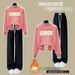 Winter Layering Set: Faux Two-Piece Mock Neck Top + High-Waist Fleece Pants (Cotton Blend, Minimalist Letter Print, Warm Loungewear For Women)_ecoleips.com