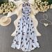 Women's Clothing Elegant V Neck Halter Dress Polka Dot A-Line High Waist Long Summer Commuter Dress_ecoleips.com