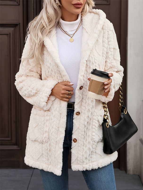 Women’s Oversized Hooded Cardigan – Thick Plush Button-Up Long Sleeve Coat In Beige & Custom Colors, Streetwear Cozy Winter Outerwear_ecoleips.com