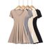 Women's Clothing Pure Desire Style Spring New Hot Girl Sexy V Neck Short Sleeved A Line Short Skirt Female Style Solid Color Slim Dress_ecoleips.com
