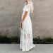 Women's Clothing Spring And Summer Lace Long Sleeved V Neck Solid Color Chiffon Summer Dress_ecoleips.com