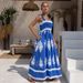 2025 European And American New Hot-Selling Women's Beach Vacation Style Printed Strapless Dress_ecoleips.com