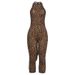 Women's Animal Print Halter Neck Tie Back Jumpsuit, Sexy Backless Wide Leg Romper, High Waisted Stretchy Bodysuit For Party_ecoleips.com