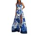 Women's Clothing Spring/Summer Long Dress For Women V Neck Patchwork Printed Fashion Suspender Slit Full Skirt_ecoleips.com