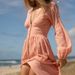 Women's European And American 2023 New French Retro V-neck Waist-Cinching Pleated Loose Slit Elegant Long-Sleeve Dress_ecoleips.com