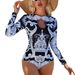 Black & White Print Long-Sleeve One-Piece Swimsuit For Women - Surf-Ready UPF 50+ & Tummy Control - S/M/L/XL"_ecoleips.com