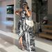 2025 New Women's Printed Maxi Fashion Sexy High Slit Flowing Bohemian Dress With Belt_ecoleips.com