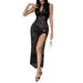 European And American Cross-Border Trade Hot-Selling New Sexy Fashion Lace Hollow High-Slit Slim Sleeveless Dress For_ecoleips.com