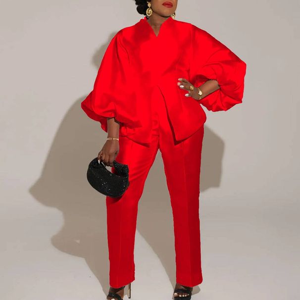 Fashion suit new style Tongle elegant solid color large size cross-border two-piece set_ecoleips.com