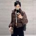 Women's Clothing Short Puffer Jacket Winter Coat Stand Collar Quilted Outerwear Casual Loose Fit Khaki/Black_ecoleips.com