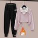 Preppy Style Women's Fake Two-Piece Outfit - Loose Fit Top With Jogger Pants, Casual College Chic Set_ecoleips.com