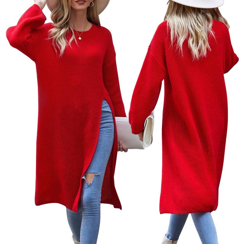 Women's Clothing Women's Loose Long Sleeved Slit Sweater Dress Style Autumn Winter Pullovers For Formal & Casual For Women_ecoleips.com