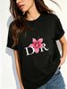 Women's Round Neck Short-sleeved T-shirt, Lily Pattern And Letter Print, Loose And Casual Summer Basic T-shirt_ecoleips.com