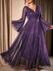 Plus-size Elegant Dress, Deep V-neck, Flared Sleeves, Fitted Waist, And Full Skirt; A Sophisticated And Elegant Long Dress Suitable For Balls And Evening Parties._ecoleips.com