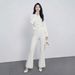 Inspired Women's Summer Two Piece Set Slim Fit Knitted Collar Vest With Metal Buckle And High-Waisted Wide Leg Pants_ecoleips.com