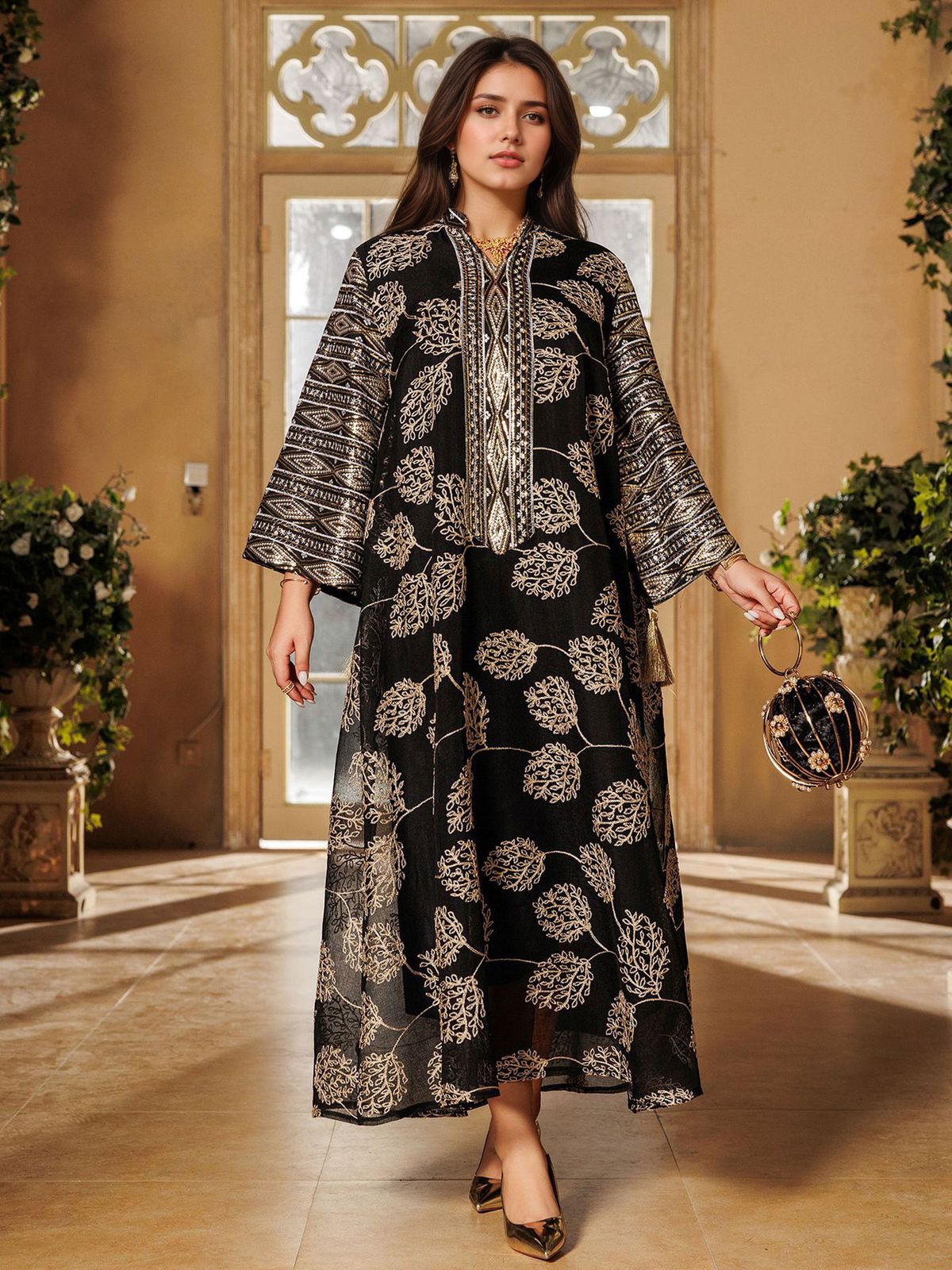 Verve Spring Summer New Tassel Leaf Embroidery Muslim Clothing Long Fashion Elegant Cover-up Dress Robe_ecoleips.com